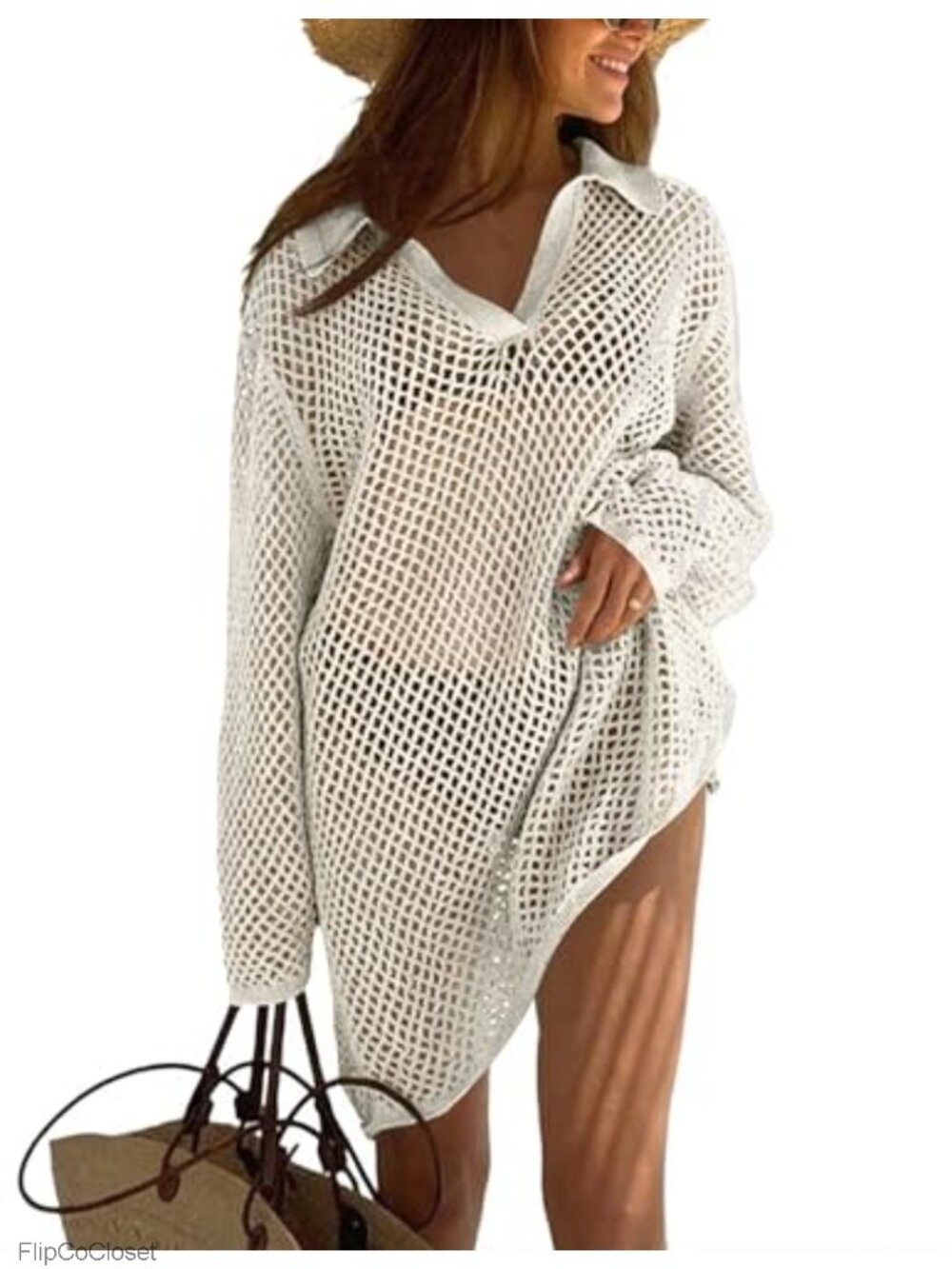 Crochet Cover Up Long Sleeve Mini Swim Coverup Beach Vacation Outfit
